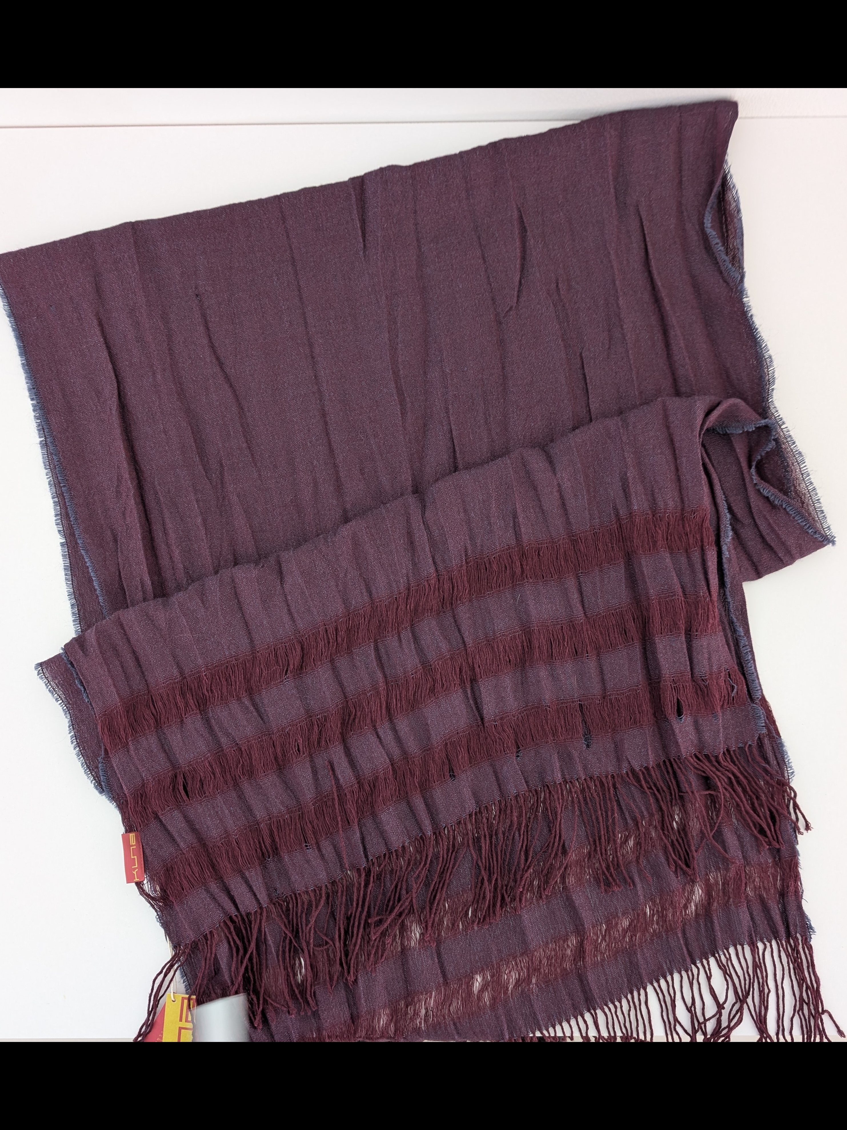 Kuna Nwt Crinkle Scarf Plum Alpaca Silk Fringe Edges Oversized 69"L X 20" W — image 3 of 8